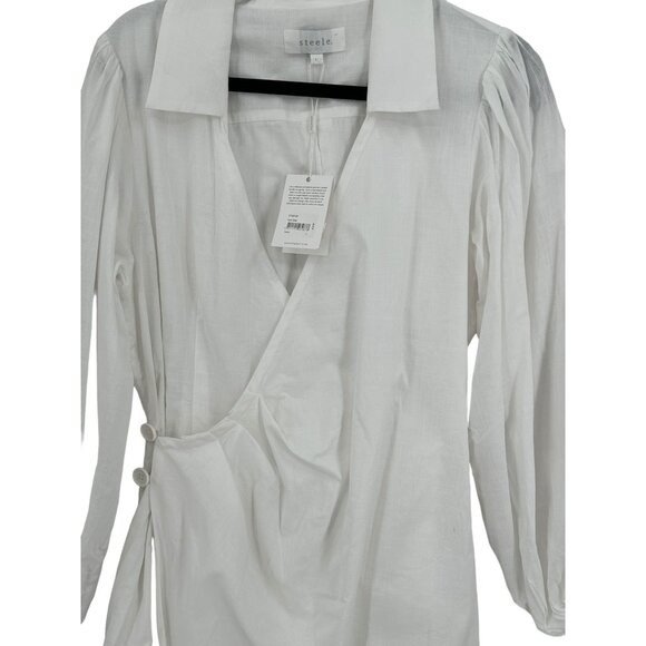 Steele Faux Wrap Ciper Dress Womens Size Large NWT Fairy Boho Peasant‎ White - Picture 9 of 14